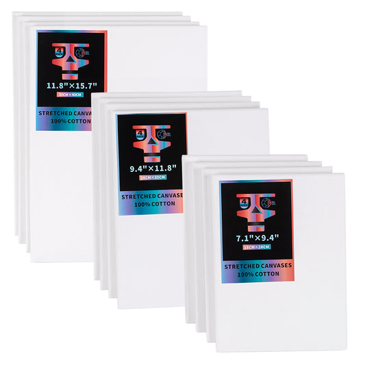 OPHIR Pack of 4 Stretched Cotton Canvas Boards Rectangular Canvases for Art Painting