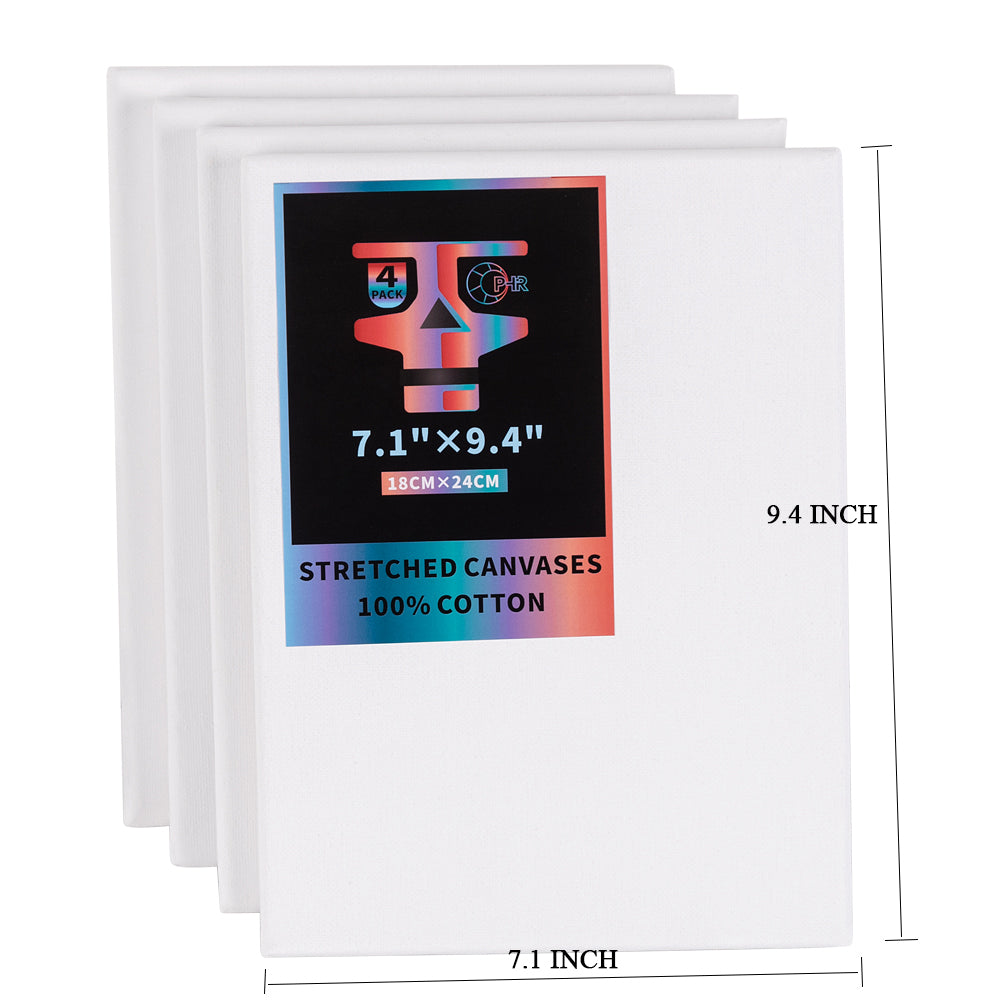 OPHIR Pack of 4 Stretched Cotton Canvas Boards Rectangular Canvases for Art Painting