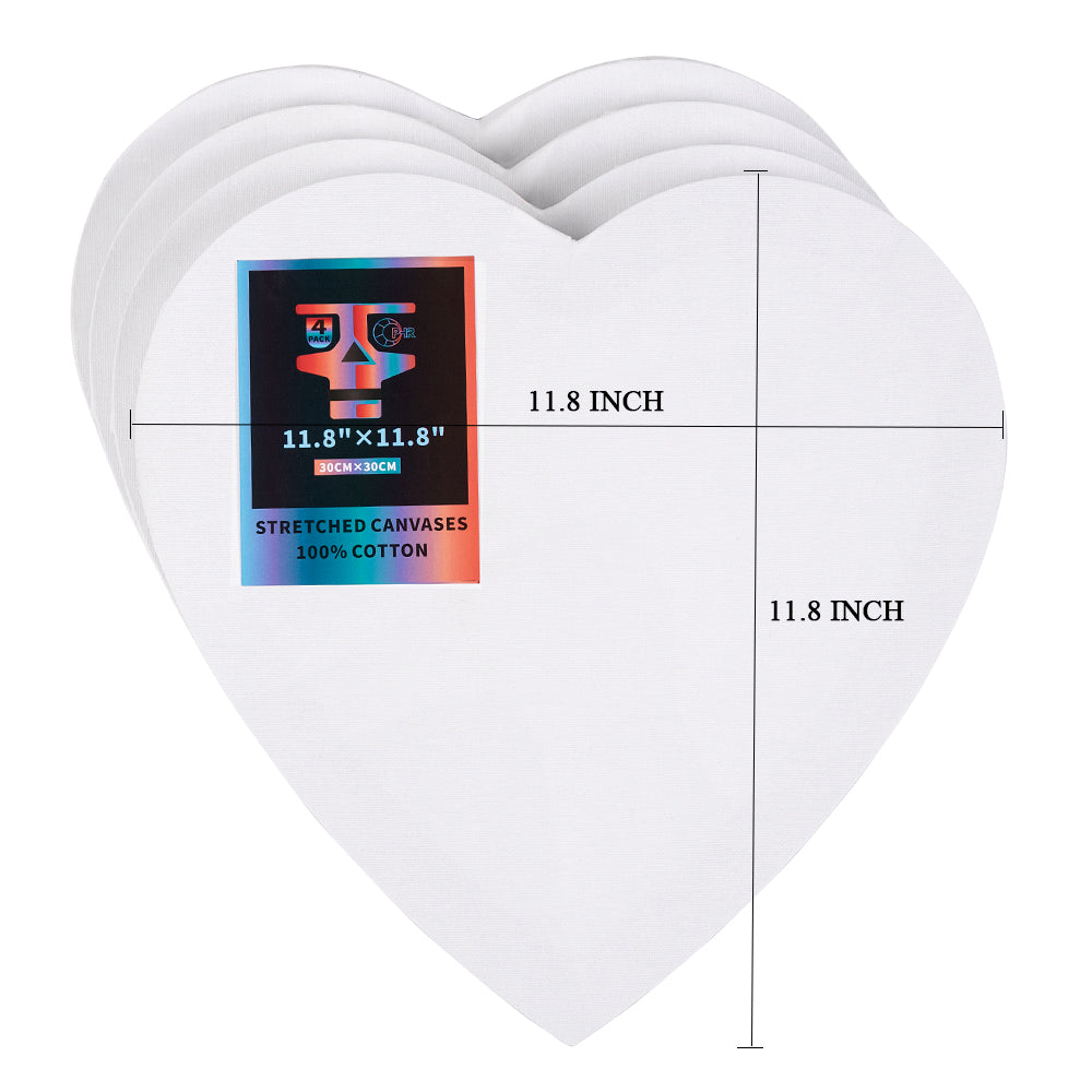 OPHIR Stretched Painting Art Canvas Boards of Heart Shape, Blank Cotton Canvases for Oil Acrylic Paintings, Pack of 4
