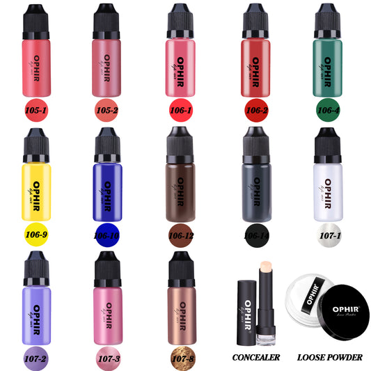 OPHIR Professional Airbrush Makeup System Kit 0.3mm Single Action Makeup Airbrush Set with Foundation Eyebrow Stencil Loose Powder