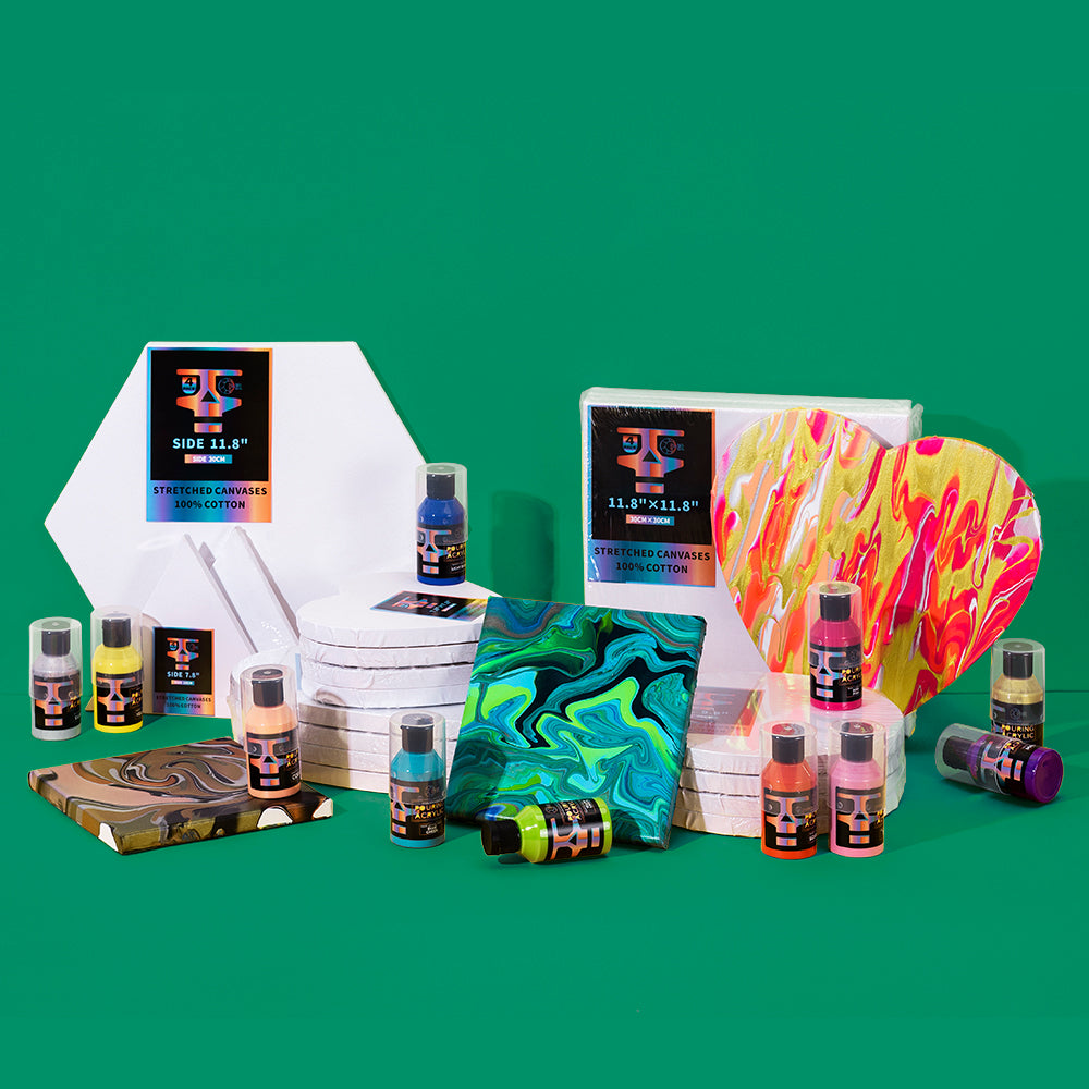 OPHIR 4x Stretched Cotton Canvas Boards Round Shape 9.8" 11.8" for Art Painting